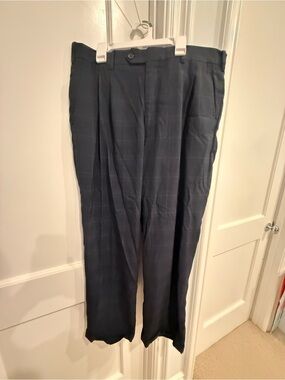 Men's Navy Windowpane Dress Pants